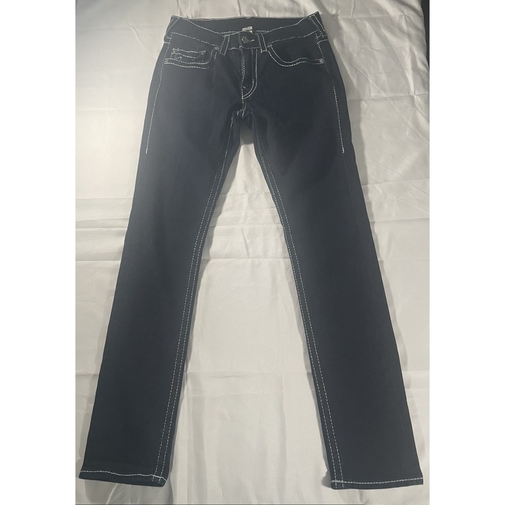 True Religion Womans Dark Navy Jeans with White Stitching